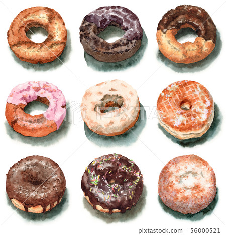 9 types of watercolor donuts 9 types of watercolor donuts 56000521