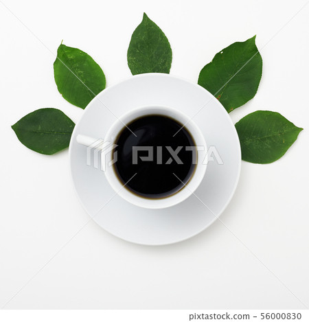 Top view of coffee on white background with fresh 56000830