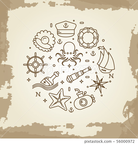 Marine, sea, nautical, maritime thin line icons 56000972
