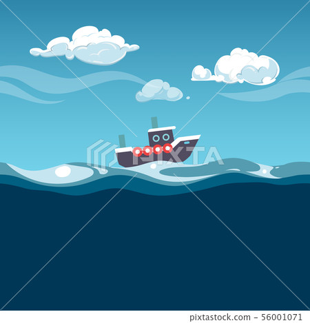 Sea illustration. Steam boat on the waves Sea illustration. Steam boat on the waves 56001071