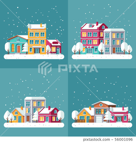 Christmas winter holiday vector backgrounds set with town streets Christmas winter holiday vector backgrounds set with town streets 56001096