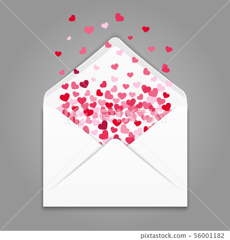 Realistc white paper envelope with colorful hearts confetti 56001182