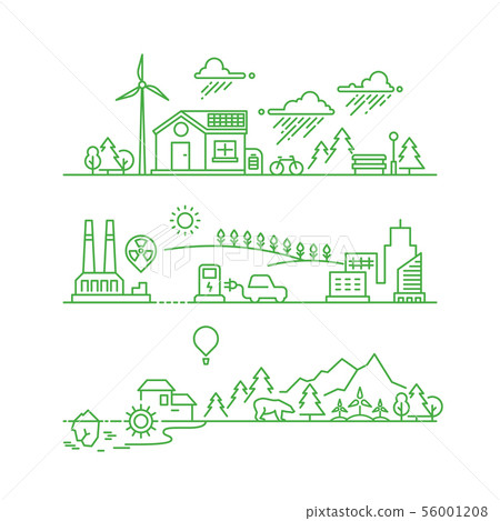 Outline eco city. Future ecological green environment and ecosystem vector concept 56001208