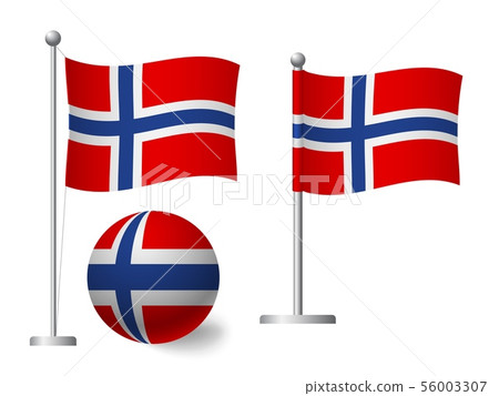 Norway flag on pole and ball icon 56003307