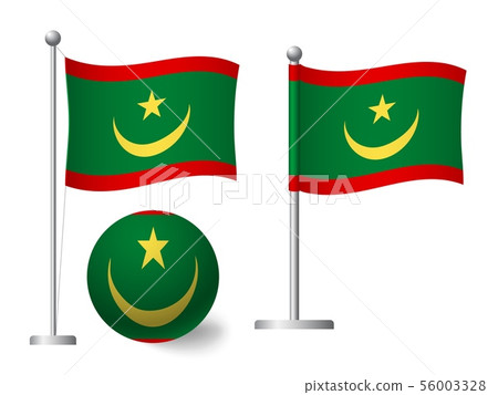 Mauritania flag on pole and ball icon 56003328