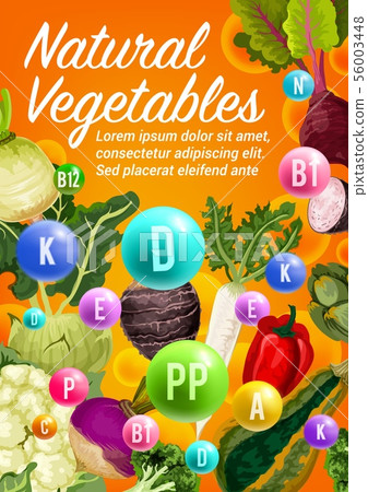 Vitamins in pepper, radish, broccoli vegetables Vitamins in pepper, radish, broccoli vegetables 56003448