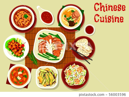 Chinese meat, seafood, veggies dish. Asian cuisine 56003596