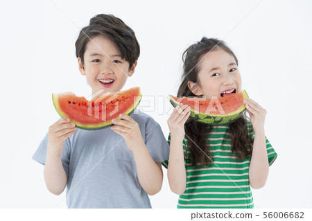Smiling Children Concept, happy child enjoy summer time on white background 289 56006682
