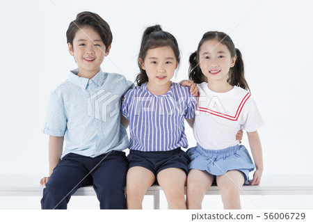 Smiling Children Concept, happy child enjoy summer time on white background 226 56006729
