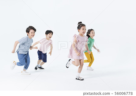 Smiling Children Concept, happy child enjoy summer time on white background 218 56006778