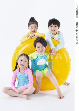 Smiling Children Concept, happy child enjoy summer time on white background 153 56006822