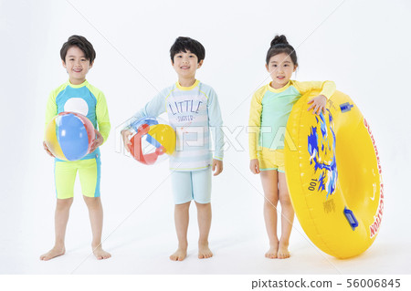 Smiling Children Concept, happy child enjoy summer time on white background 134 56006845