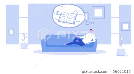 man lying on couch listening audio book through headphones summer vacation concept modern living man lying on couch listening audio book through headphones summer vacation concept modern living 56011015