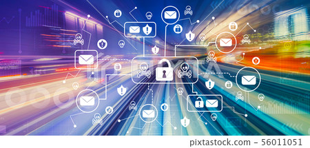Email virus and scam theme with high speed motion blur Email virus and scam theme with high speed motion blur 56011051