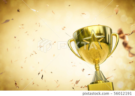 gold star trophy on gold glitter background 56012191