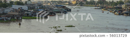 Mekong River with floating village 56013729