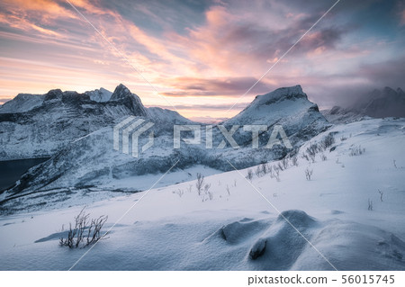 Landscape of Snowy mountain with colorful sky at Landscape of Snowy mountain with colorful sky at 56015745