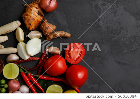 Thai kitchen. Various herbs, spices and Thai kitchen. Various herbs, spices and 56016384