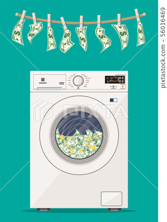 Washing machine full of dollars banknotes. 56016469