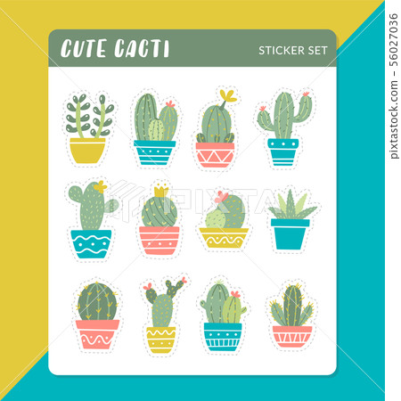 Retro cacti sticker set 56027036