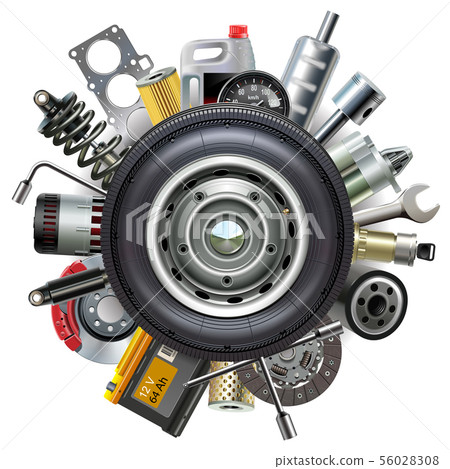 Vector Wheel with Car Spares Vector Wheel with Car Spares 56028308