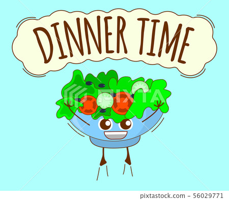 Dinner Time Banner, Green Bowl Icon. Cute 56029771