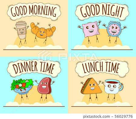 Set of Day Icon. Good Morning, Good Night, Dinner 56029776