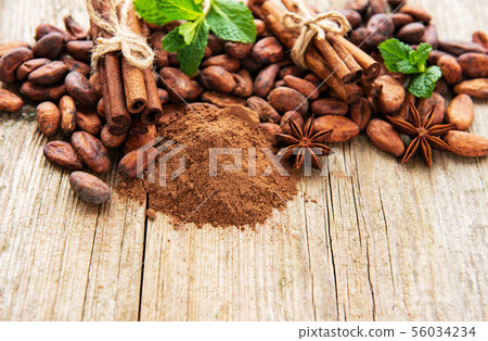 Cocoa powder and beans Cocoa powder and beans 56034234