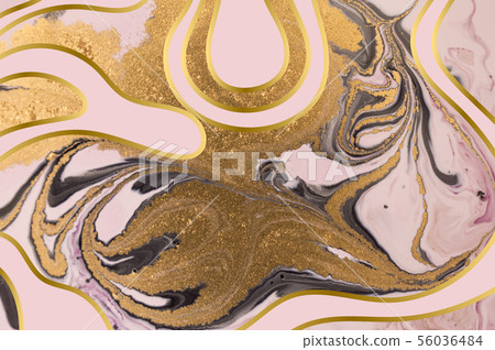 Gold marbling texture design. Pink and golden marble pattern. Fluid art. Gold marbling texture design. Pink and golden marble pattern. Fluid art. 56036484