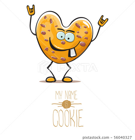 vector funny hand drawn homemade chocolate chip heart shape cookie character isolated on white 56040327