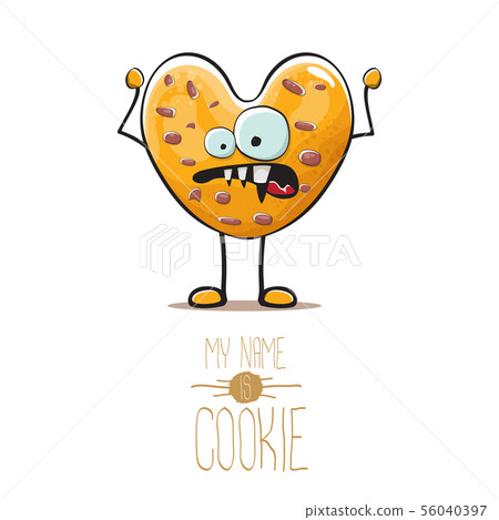 vector funny hand drawn homemade chocolate chip heart shape cookie character isolated on white vector funny hand drawn homemade chocolate chip heart shape cookie character isolated on white 56040397