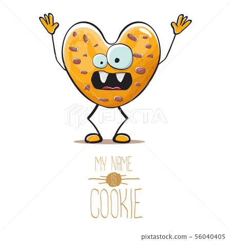 vector funny hand drawn homemade chocolate chip heart shape cookie character isolated on white vector funny hand drawn homemade chocolate chip heart shape cookie character isolated on white 56040405