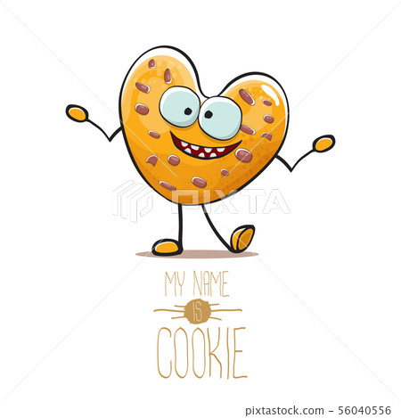 vector funny hand drawn homemade chocolate chip heart shape cookie character isolated on white 56040556