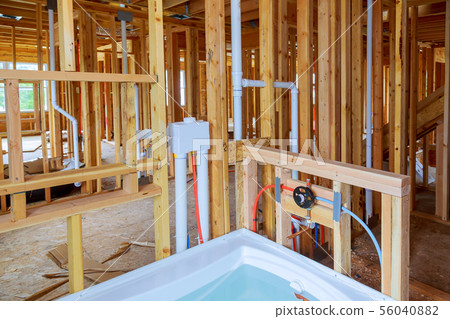 Interior wall framing with piping Interior wall framing with piping 56040882