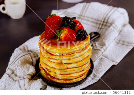 Pancake with fresh strawberries 56041311