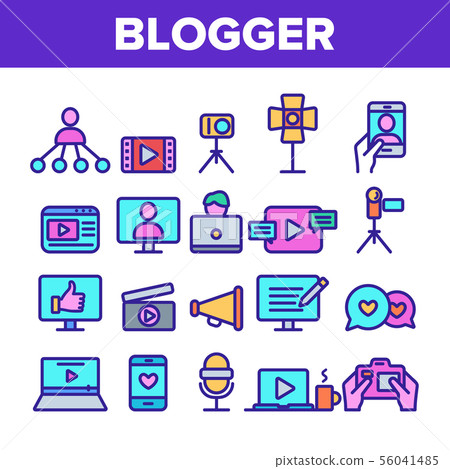 Color Blogger Thin Line Icons Set Vector 56041485