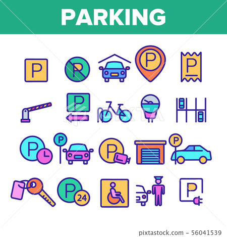Color Parking Thin Line Icons Set Vector - Stock Illustration [56041539 ...