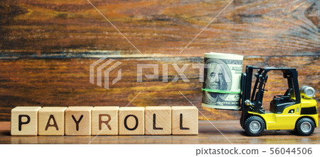 Wooden blocks with the word Payroll 56044506