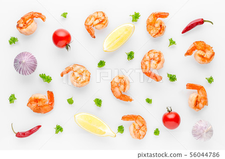 food background with grilled shrimps, chili food background with grilled shrimps, chili 56044786