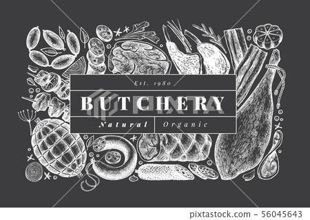 Vintage vector meat products design template. Hand Vintage vector meat products design template. Hand 56045643