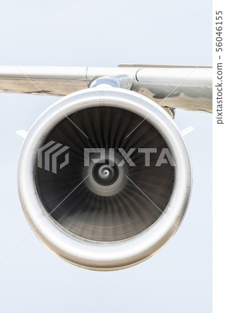 Jet engine on the airplane wing. Close-up frontal 56046155