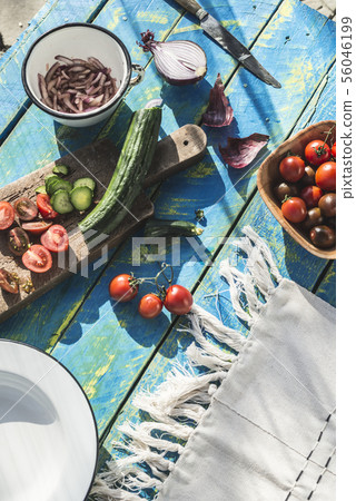 Salad with arugula, Little Gem, cheese, olives, 56046199