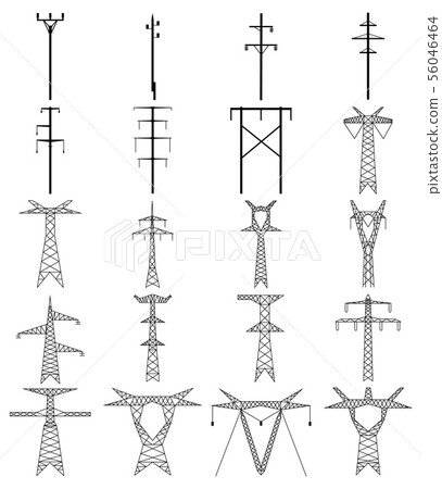 Set of electric tower line icon. High voltage electric pylon. Set of electric tower line icon. High voltage electric pylon. 56046464