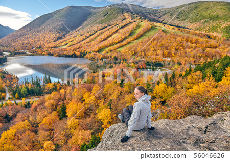 Woman hiking at Artist's Bluff in autumn Woman hiking at Artist's Bluff in autumn 56046626