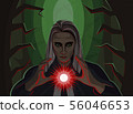sorcerer in the forest holds a magic ball 56046653