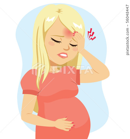 Young blonde pregnant woman suffering migraine Young blonde pregnant woman suffering migraine 56048447