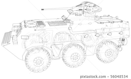 Military all terrain tactical vehicle. Technical wire-frame. Vector rendering of 3d 56048534