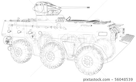 Armored vehicle technical wire-frame. Vector rendering of 3d Armored vehicle technical wire-frame. Vector rendering of 3d 56048539