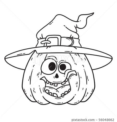 Halloween smiling pumpkin with witch hat. - Stock Illustration ...