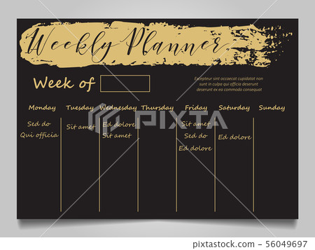 Black and gold weekly planner template 56049697